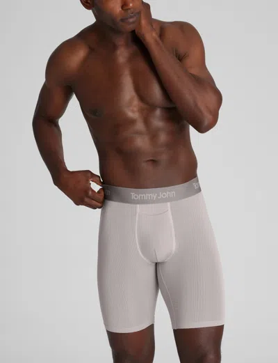 Tommy John Men's Second Skin Luxe Rib Boxer Brief 8" In Gray