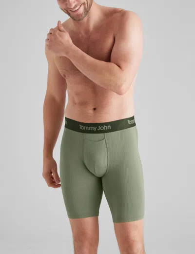 Tommy John Men's Second Skin Luxe Rib Boxer Brief 8" In Oil Green