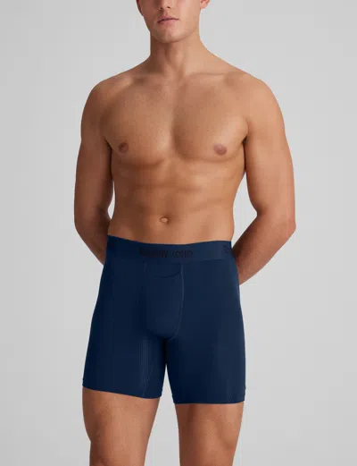 Tommy John Men's Second Skin Luxe Rib Mid-length Boxer Brief 6" In Blue