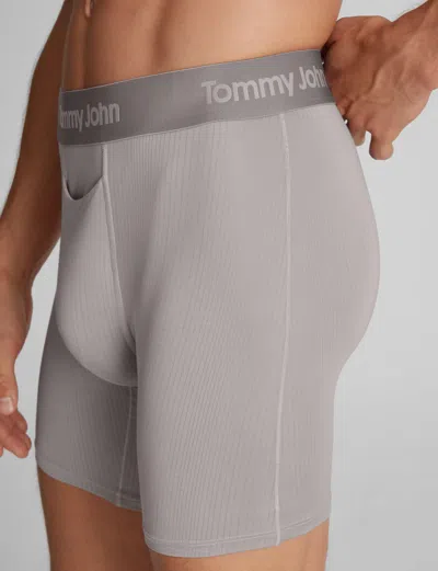 Tommy John Men's Second Skin Luxe Rib Mid-length Boxer Brief 6" In Gray