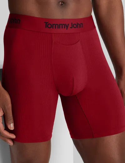 Tommy John Men's Second Skin Luxe Rib Mid-length Boxer Brief 6" In Red