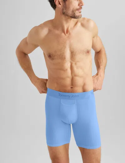 Tommy John Men's Second Skin Luxe Rib Mid-length Boxer Brief 6" In Blue