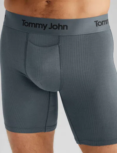 Tommy John Men's Second Skin Luxe Rib Mid-length Boxer Brief 6" In Gray
