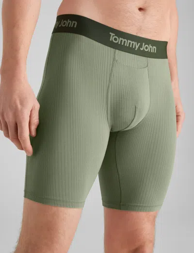 Tommy John Men's Second Skin Luxe Rib Mid-length Boxer Brief 6" In Oil Green