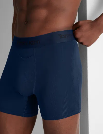 Tommy John Men's Second Skin Luxe Rib Trunk 4" Boxer Brief In Blue