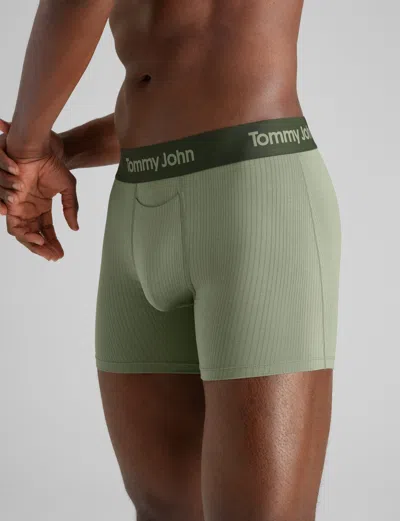Tommy John Men's Second Skin Luxe Rib Trunk 4" Boxer Brief In Oil Green