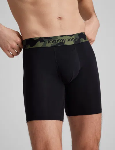 Tommy John Men's Second Skin Mid-length Boxer Brief 6" In Black