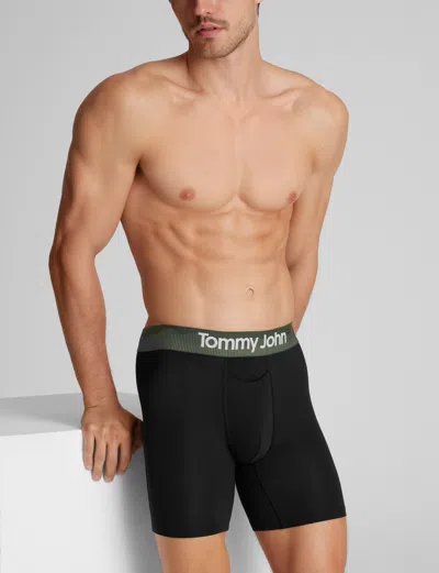 Tommy John Men's Second Skin Mid-length Boxer Brief 6" In Black