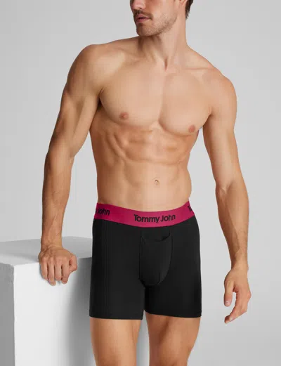 Tommy John Men's Second Skin Mid-length Boxer Brief 6" In Black
