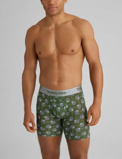 Tommy John Men's Second Skin Mid-length Boxer Brief 6" In Green
