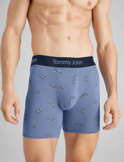 Tommy John Men's Second Skin Mid-length Boxer Brief 6" In Colony Blue Flying South