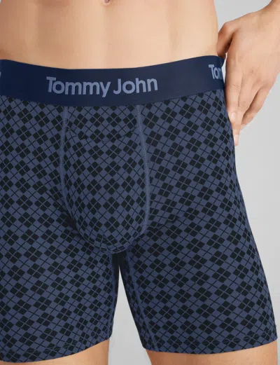 Tommy John Men's Second Skin Mid-length Boxer Brief 6" In Oceana Argyle Tile