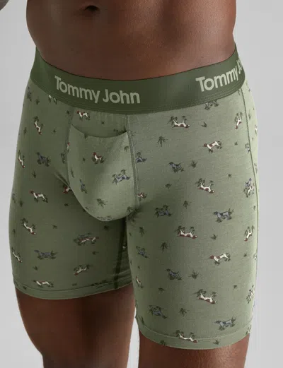 Tommy John Men's Second Skin Mid-length Boxer Brief 6" In Pointer Dogs Oil Green