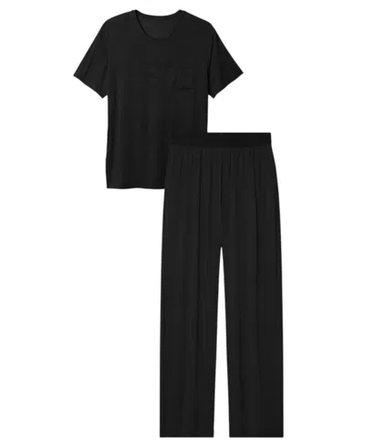 Tommy John Men's Second Skin Sensory Friendly Stay-put Waistband Modal-spandex Blend Top And Pants, 2-piece Set In Black
