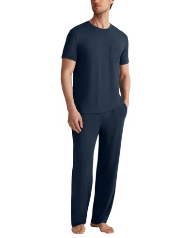 Tommy John Men's Second Skin Sensory Friendly Stay-put Waistband Modal-spandex Blend Top And Pants, 2-piece Set In Blue