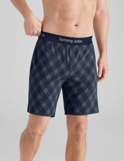 Tommy John Men's Second Skin Sleep Short In Blue Diamond Plaid