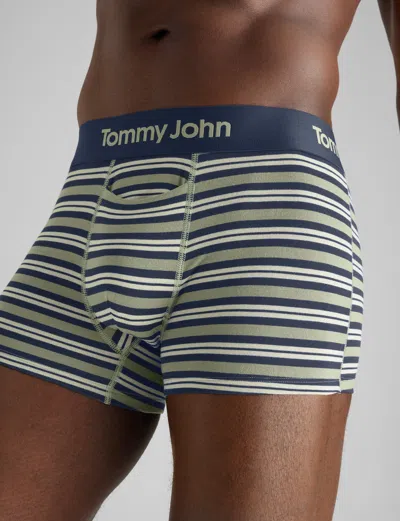 Tommy John Men's Second Skin Square Cut 2" Boxer Brief In Oil Green Varsity Stripe