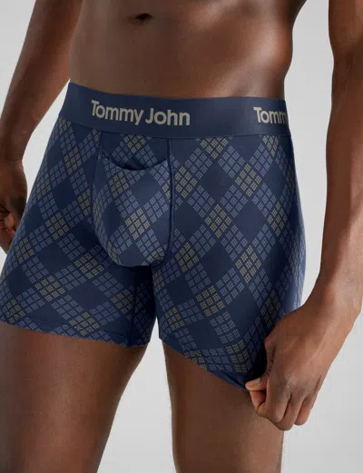 Tommy John Men's Second Skin Trunk 4" Boxer Brief In Blue Diamond Plaid
