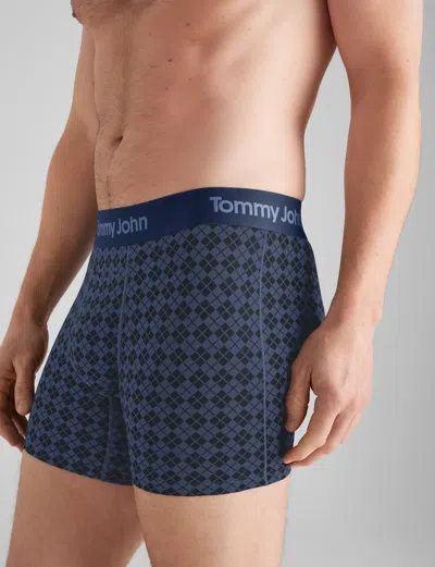 Tommy John Men's Second Skin Trunk 4" Boxer Brief In Oceana Argyle Tile