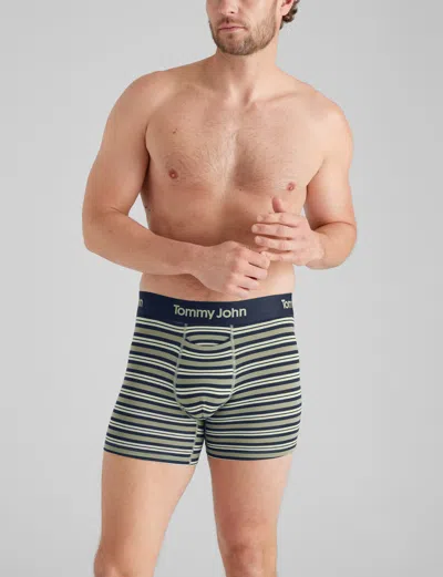 Tommy John Men's Second Skin Trunk 4" Boxer Brief In Oil Green Varsity Stripe