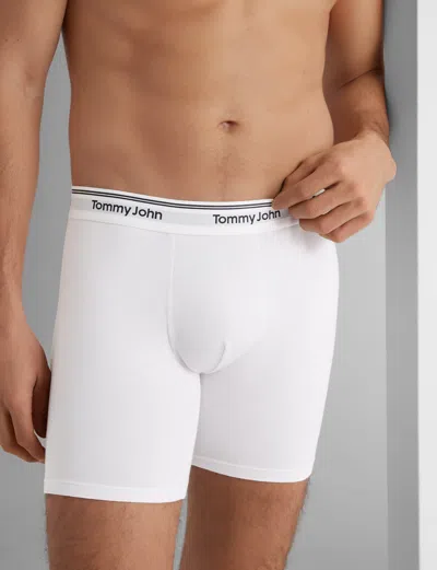 Tommy John Men's Signature Cotton Mid-length Boxer Brief 6" In White