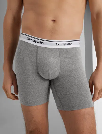 Tommy John Men's Signature Cotton Mid-length Boxer Brief 6" In Gray