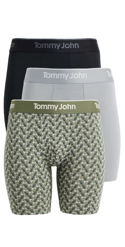 Tommy John Second Skin 6 Boxer Briefs 3 Pack Black/monument/golcartfourleaf In Blue