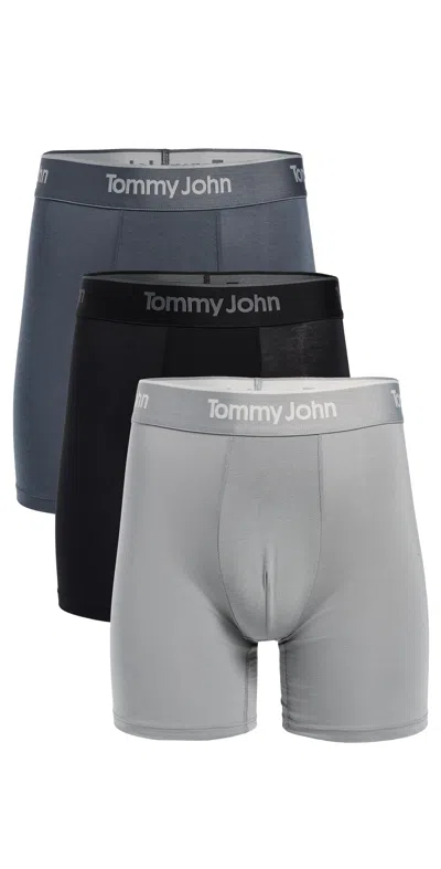 Tommy John Second Skin 6 Boxer Briefs 3 Pack Black/turbulence/monument In Gray
