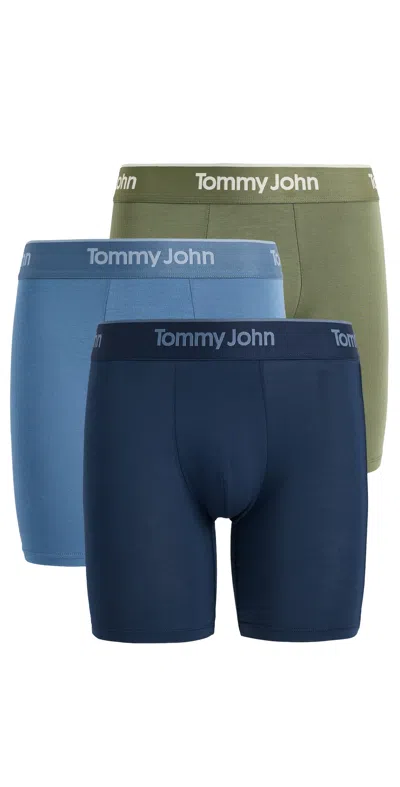 Tommy John Second Skin 6 Boxer Briefs 3 Pack Fourleafclover/dressblues/blue