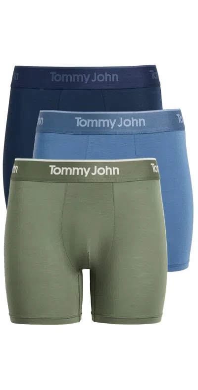 Tommy John Second Skin Trunks 3 Pack 4 Fourleafclover/dressblues/blue In Multi