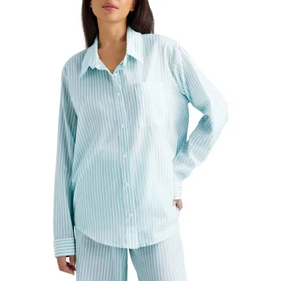 Tommy John Stripe Woven Button-up Sleep Shirt In Blue