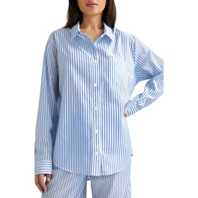 Tommy John Stripe Woven Button-up Sleep Shirt In Blue