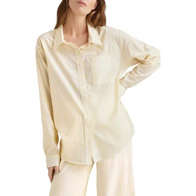 Tommy John Stripe Woven Button-up Sleep Shirt In Brown