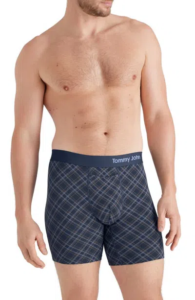 Tommy John Supima Cool Cotton Blend 6-inch Boxer Briefs In Colony Blue Tartan Plaid