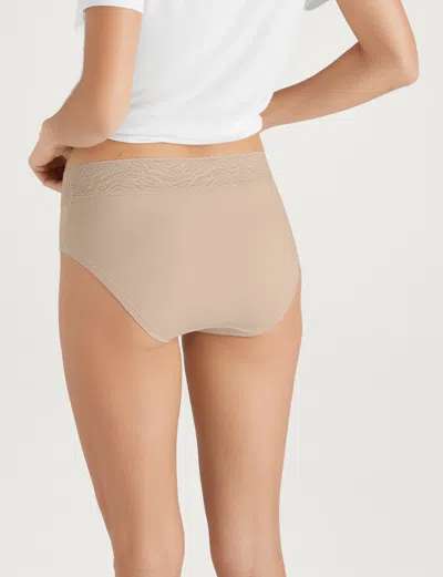 Tommy John Women's Cool Cotton High Rise Brief, Lace Waist In Shifting Sand