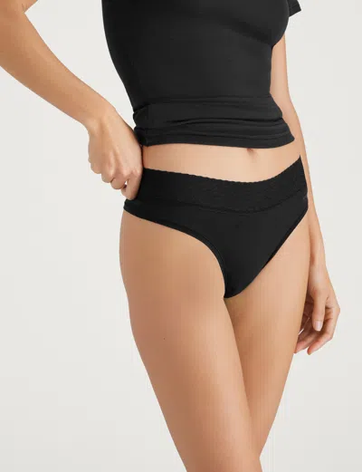Tommy John Women's Cool Cotton Thong, Lace Waist In Black
