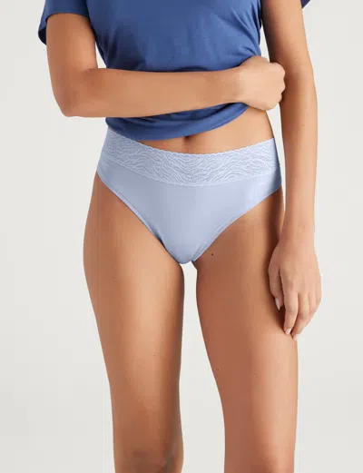 Tommy John Women's Cool Cotton Thong, Lace Waist In Halogen Blue