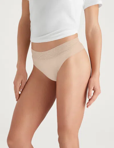 Tommy John Women's Cool Cotton Thong, Lace Waist In Shifting Sand