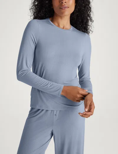 Tommy John Women's Second Skin Luxe Rib Long Sleeve Crew Neck In Blue Blizzard Luxe