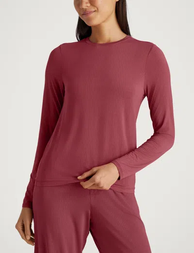 Tommy John Women's Second Skin Luxe Rib Long Sleeve Crew Neck In Earth Red Luxe