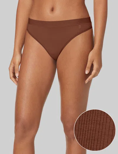 Tommy John Women's Second Skin Luxe Rib Thong In Brown