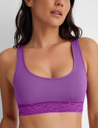 Tommy John Women's Second Skin Scoop Bralette, Lace Band In Purple