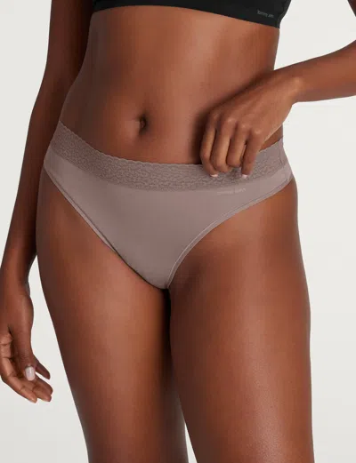 Tommy John Women's Second Skin Thong, Lace Waist In Gray