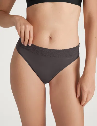 Tommy John Women's Second Skin Thong, Lace Waist In Gray