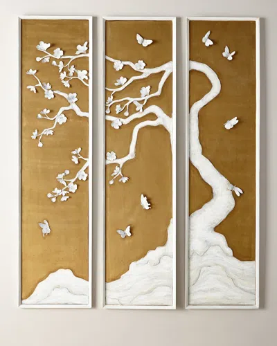 Tommy Mitchell 3-panel Tree With Butterflies In Gold