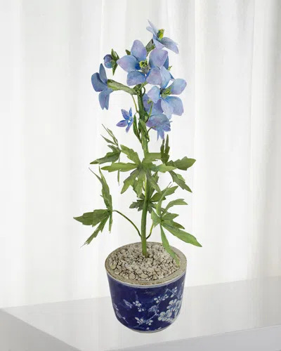 Tommy Mitchell Delphinium July Birth Flower In Ceramic Pot In Blue