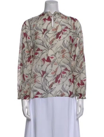 Pre-owned Tomorrowland Floral Print Mock Neck Blouse In Multi