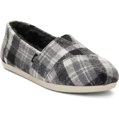 Toms Alpargata Plaid Faux Fur Lined Slip-on In Grey/faux Fur