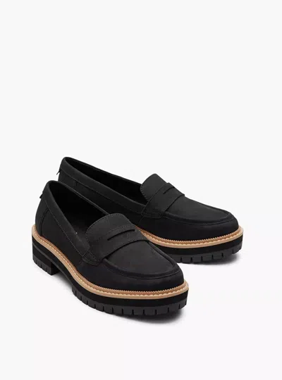 Toms Cara 10020224 Loafers Women's 9 Black Leather Slip-on Platform Shoes Khd236