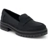 Toms Cara Platform Penny Loafer In Black Metallic Leather